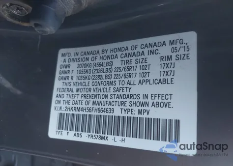 2015 Honda Cr-V Ex from USA, damaged, VIN 2HKRM4H56FH664639